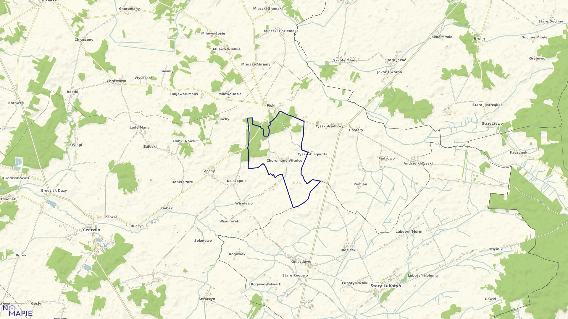 Mapa obrębu CHOROMANY-WITNICE w gminie Czerwin