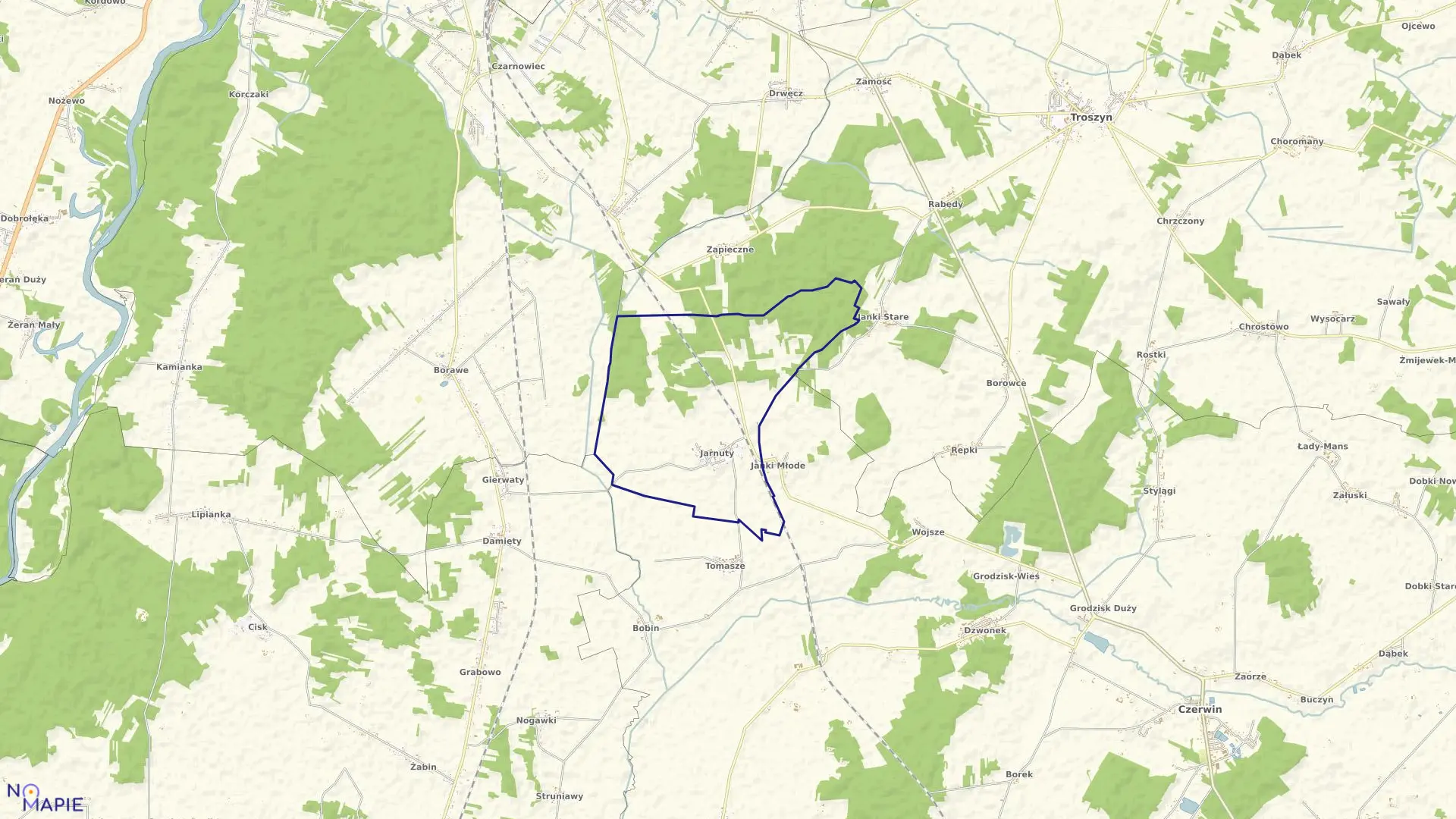 Mapa obrębu JARNUTY w gminie Czerwin