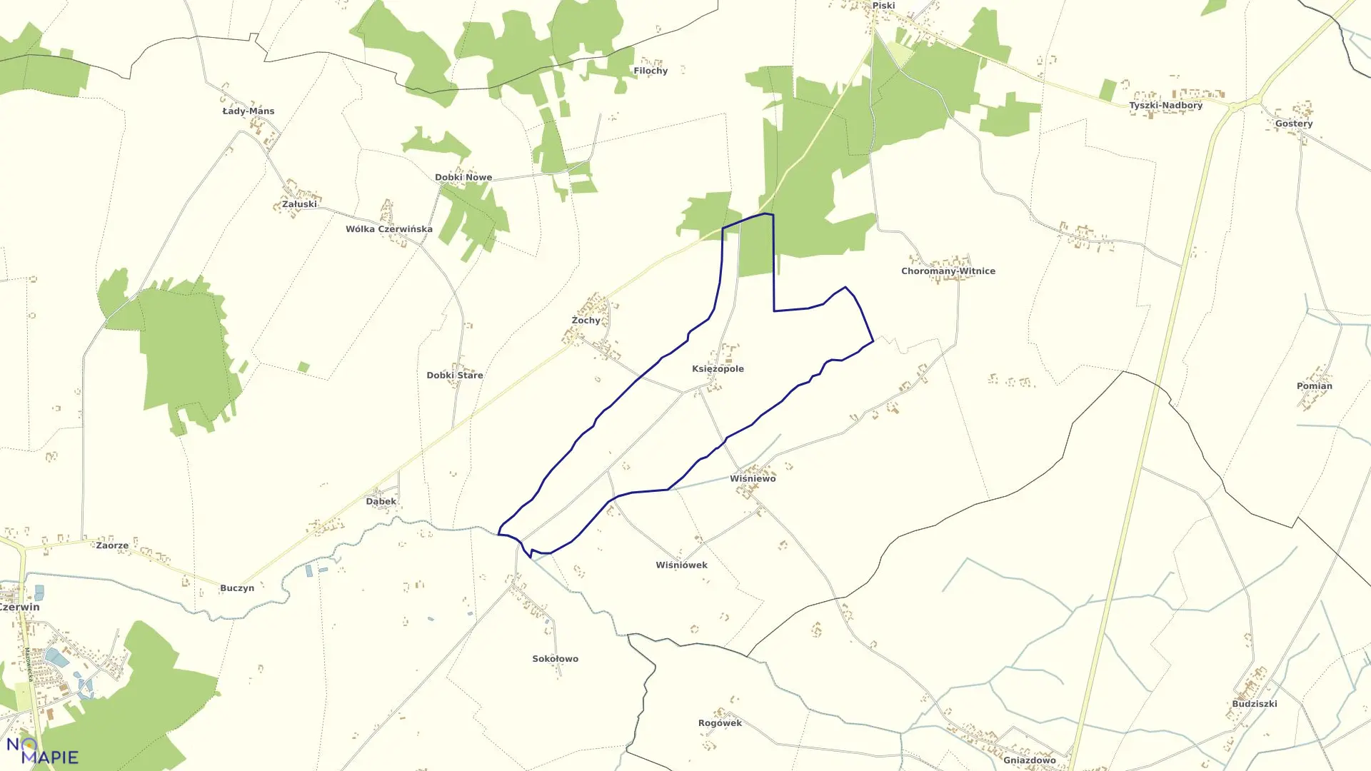 Mapa obrębu KSIĘŻOPOLE w gminie Czerwin