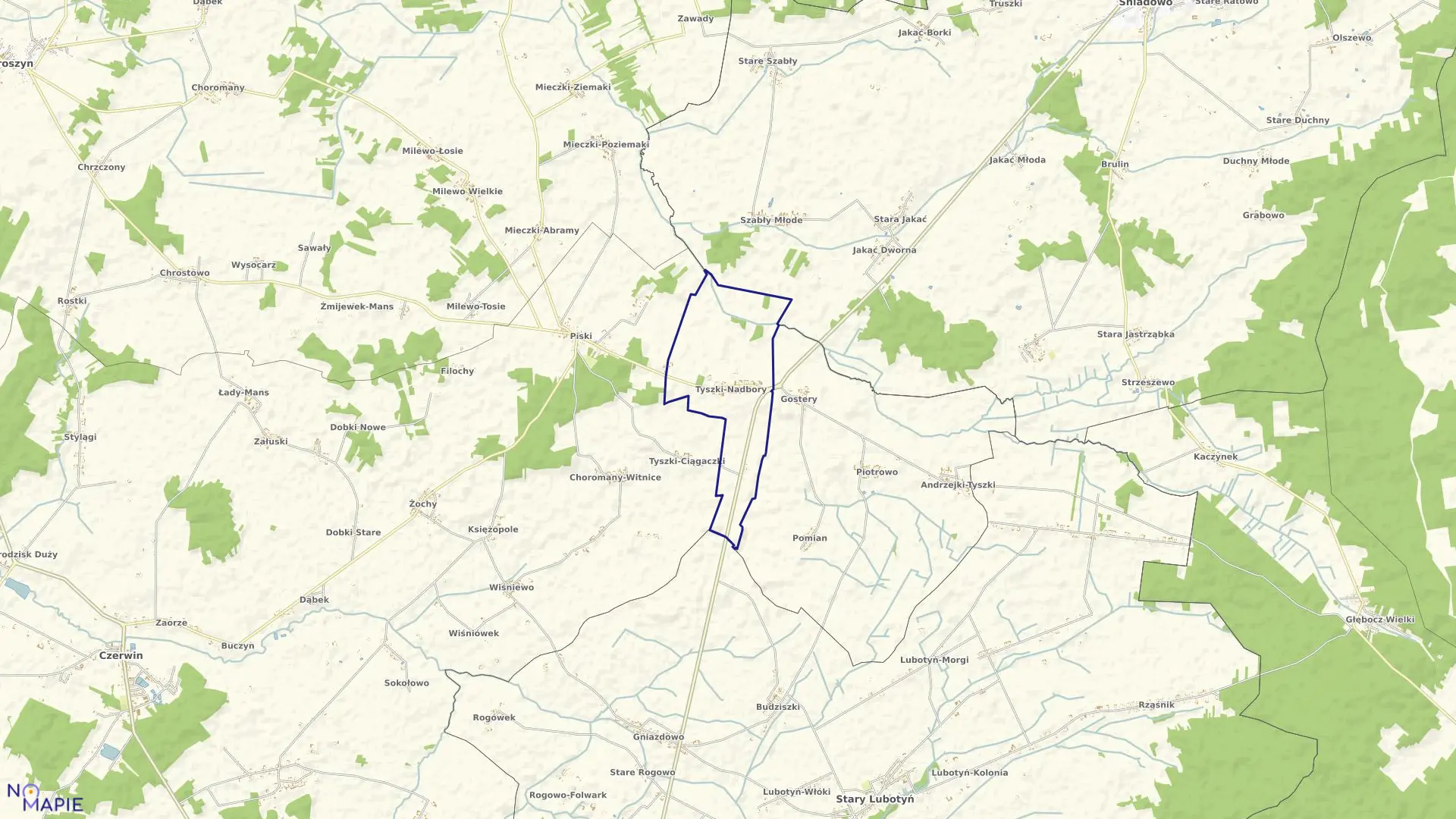 Mapa obrębu TYSZKI-NADBORY w gminie Czerwin